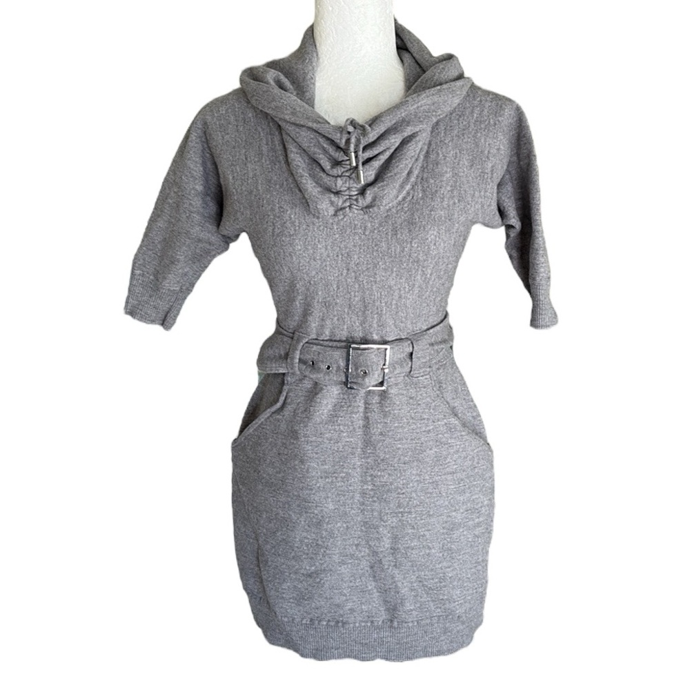Karen Millen Gray Belted Cowl Neck Mini Knit Sweater Dress - 4